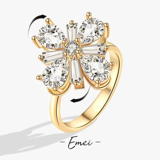 Rotatable Stress-Relief Zircon Windmill Ring for Women, Unique Design with a Sense of Sophistication, Creative Open Ring