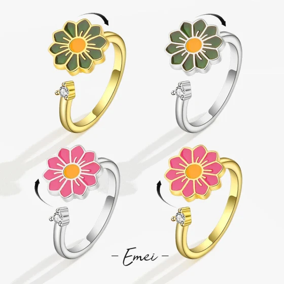 Sweet and charming rotatable oil-drip flower ring, niche adjustable rotating index finger accessory