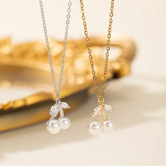 Summer Elegant Cherry Freshwater Pearl Necklace for Women, Fresh and Sweet Mori Style, Simple and Sweet for Girls, Collarbone Chain