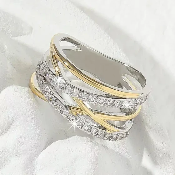 Multi-line twisted multi-layer zircon ring for women, stylish and trendy, fashionable and versatile, light luxury jewelry