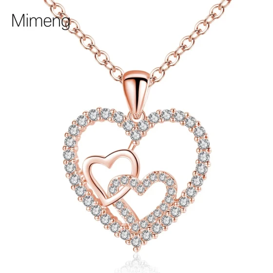 New Heart-to-Heart Zircon Pendant Necklace for Women, Light Luxury Fashion, Unique and Elegant Love Heart Necklace