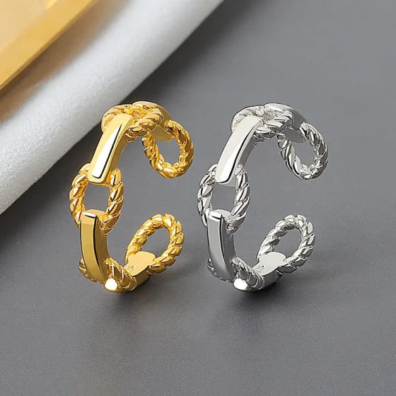 925Pure silver multi-layer chain ring for women ins Trendy and fashionable twisted unique niche design open index finger ring, simple style