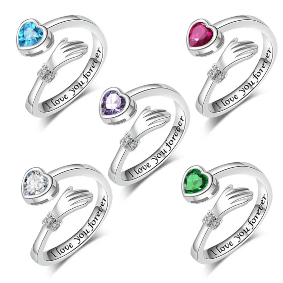 New Love Embrace Double-Handed Diamond Ring for Women, Engraved Open Couple's Ring, European and American Jewelry