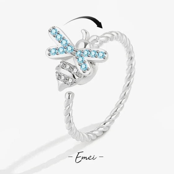 Hot Sale Unwind and turn the ring Women's Creative Bee Micro-Inlaid Zircon Rotating Design Open Ring