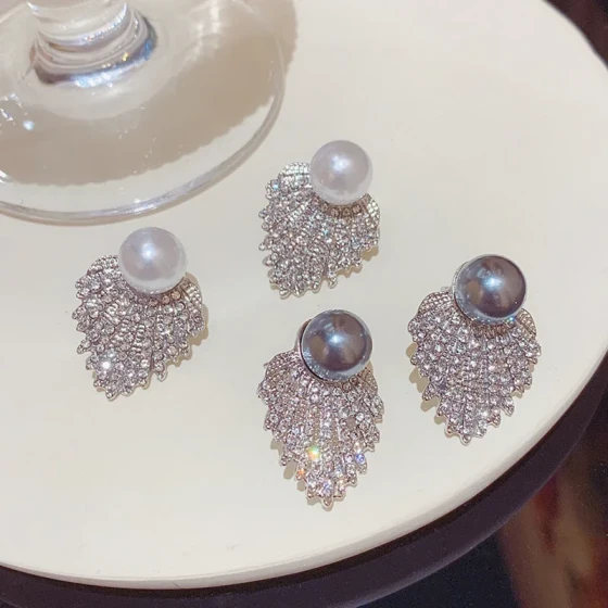 Gentle Purple Vintage Hong Kong Style Chiffon Flower Earrings Romantic French Girl Ear Accessories New Trendy Model
