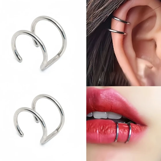U Double-layered ear clips Non-pierced ear bone studs No-punch lip ring, personalized and simple lip clip