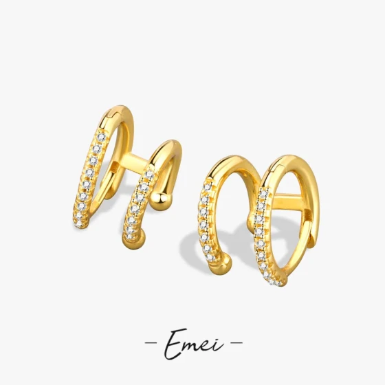 Europe and America ins Geometric metallic style double-layered round micro-inlaid zirconia earrings with a sophisticated look