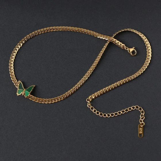 New titanium steel necklace with diamond-encrusted butterfly, fashionable, elegant, versatile, and unique design ins
