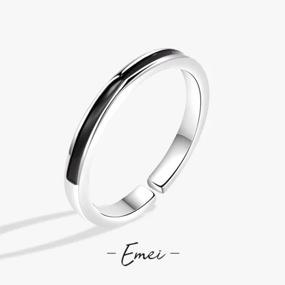 Sweet and Cool Black Thin Band Ring for Women ins Unique design open-ended ring for stacking, hip-hop style index finger ring