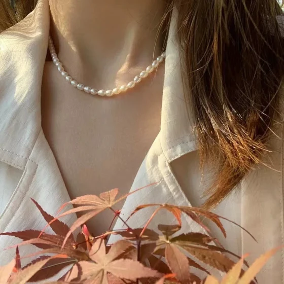 Shell gold Super Versatile Oval High-Gloss Pearl Necklace choker Minimalist French-style collarbone necklace ins New