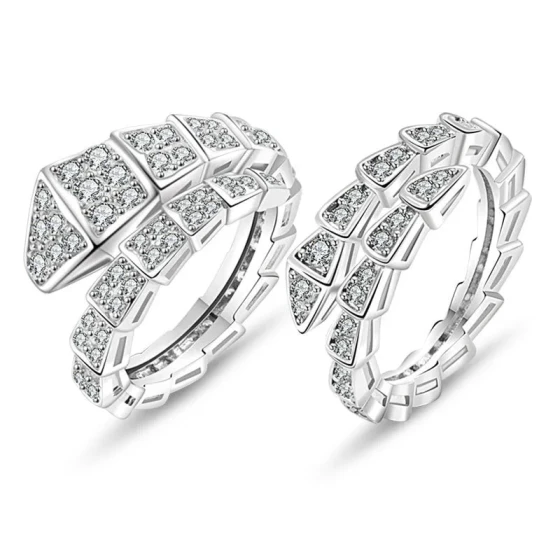 Fashionable Full-Diamond Niche Design Snake-Shaped Ring for Women ins Trendy diamond-encrusted open snake bone index finger ring