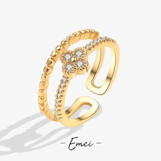 Light luxury minimalist micro-inlaid zircon ring, trendy four-leaf clover index finger ring, cool and understated niche versatile ring