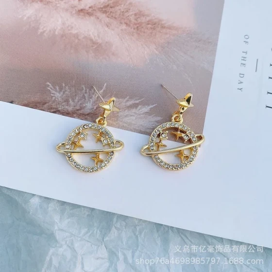 Silver Needle Planet Full Diamond Stud Earrings for Women, Fashionable and Stylish, Unique Design, High-End Versatile Earrings