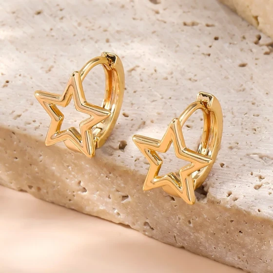 Copper earrings with a high-end, light-luxury, fashionable, niche design and elegant five-pointed star style for women