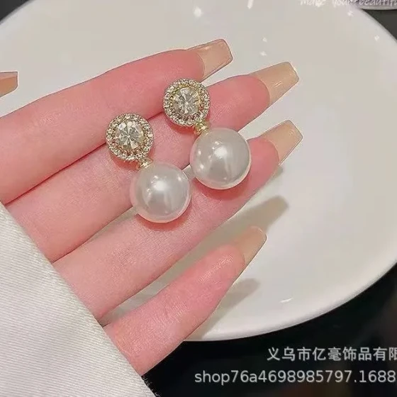 925Silver Needle Vintage Pearl Elegant Lady Style Earrings, High-end Glamorous Sparkling Stud Earrings, New Women's Earrings