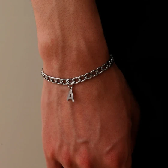 Minimalist Letter Titanium Steel Bracelet for Men, Trendy and Versatile, High-End Stainless Steel Jewelry