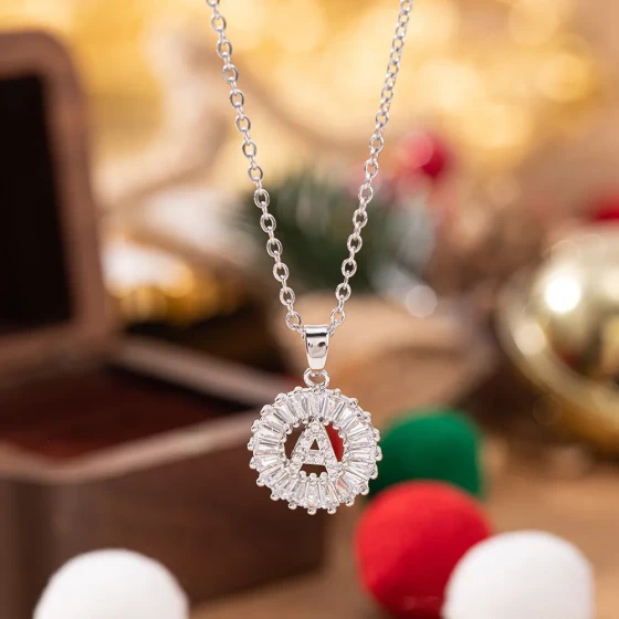 European and American Fashion26English letter round micro-inlaid zircon pendant necklace versatile collarbone chain