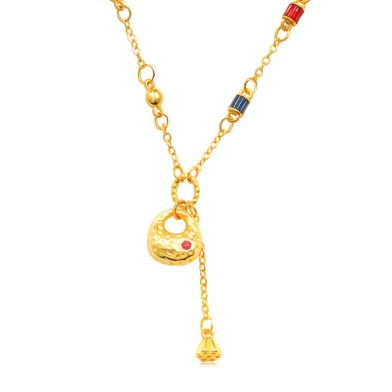 New enamel gold chunky necklace for women, versatile and stylish, Vietnamese-style imitation gold collarbone chain with pendant, gift