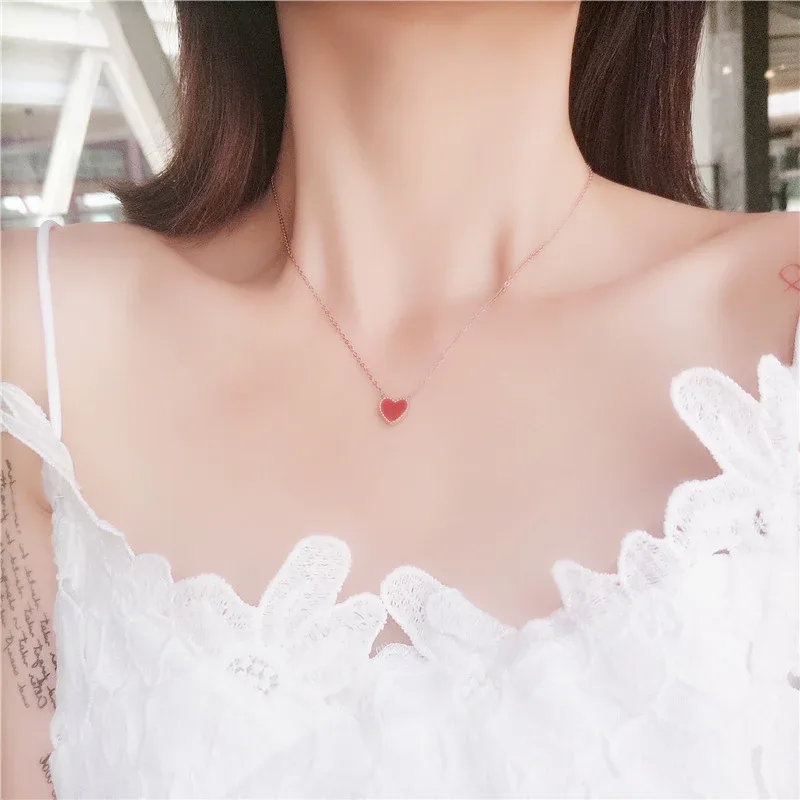 韩国网红小众设计感小红心项链女个性简约学生森系爱心吊坠锁骨链