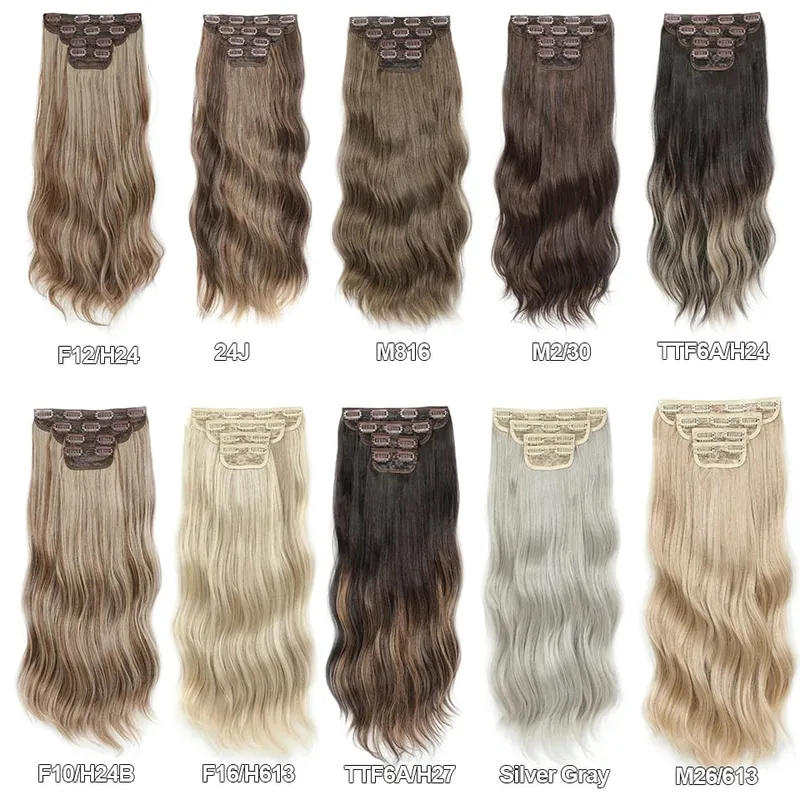 22Inch 220Gram 4Pcs Clips In Blond 613# Body Wave Bundles Ombre Light Brown 6# High Temperature Bio Synthetic Hair Extensions