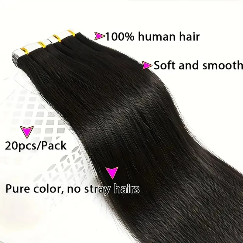 Tape in Hair Extensions Natural Black Straight 100% Remy Human Hair 20pcs 50g/pack Straight Seamless Skin Weft Tape in Extension