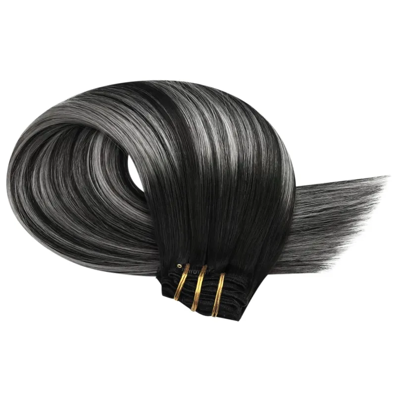 Moresoo Clip in Human Hair Extensions 10-24 inch Machine Remy Human Hair Brazilian Doule Weft Invisible Set Straight 5/7Pcs 100G