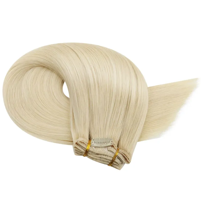 Moresoo Clip in Human Hair Extensions 10-24 inch Machine Remy Human Hair Brazilian Doule Weft Invisible Set Straight 5/7Pcs 100G