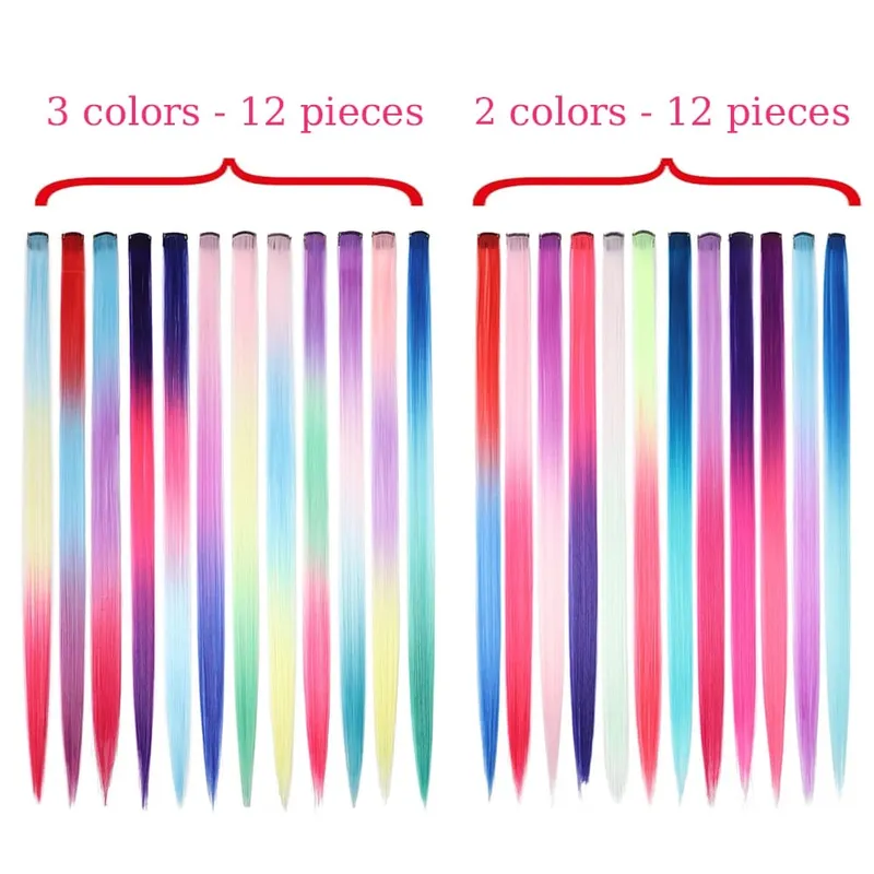 20 inch patchwork 3 color synthetic single clip rainbow color hair extensions 24 color hair extensions for girls holiday gifts