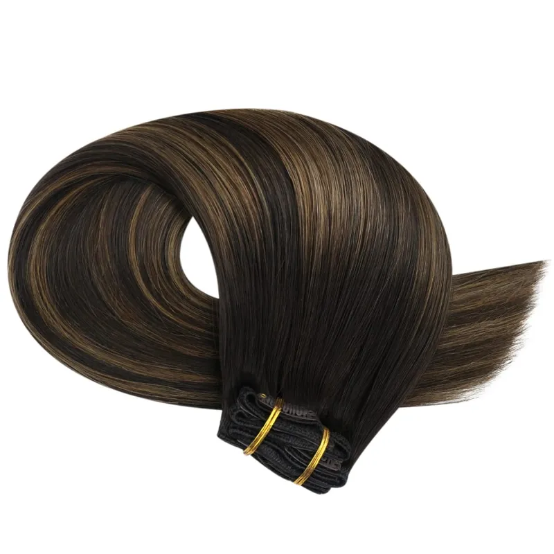 Moresoo Clip in Human Hair Extensions 10-24 inch Machine Remy Human Hair Brazilian Doule Weft Invisible Set Straight 5/7Pcs 100G