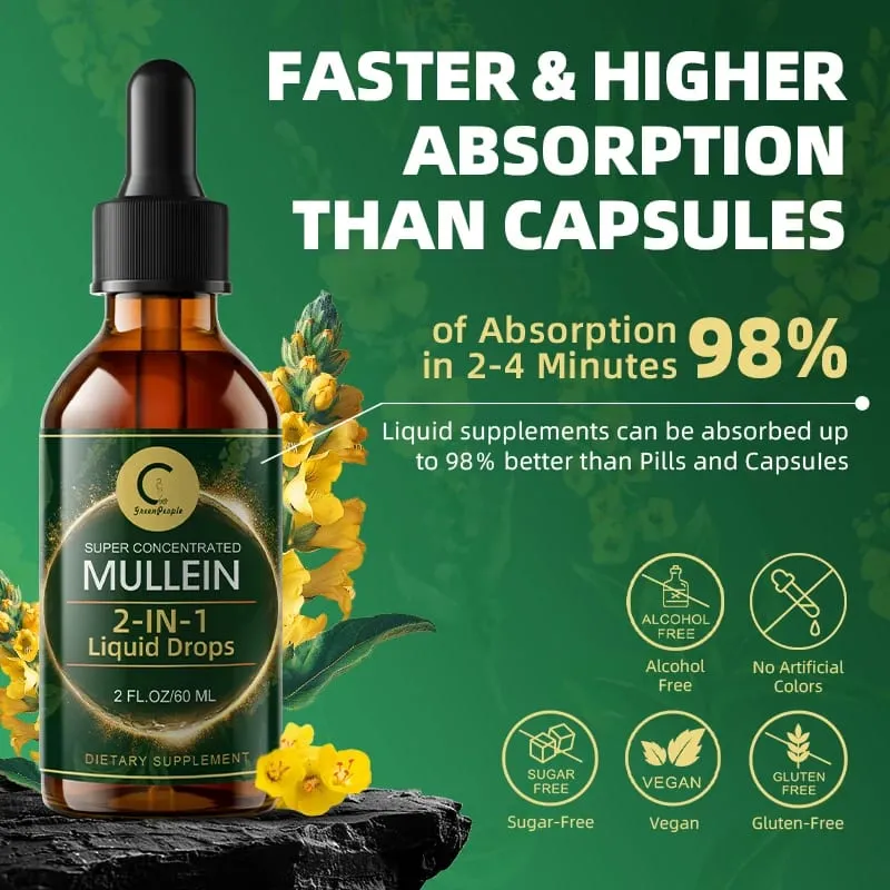 Mullein Leaf Extract Drops - Lung Cleanse - Powerful Mullein for Immune Support Detox & Respiratory Support - Herbal Supplements