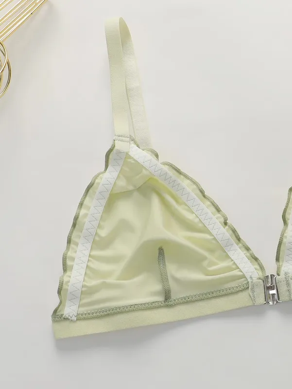 2Sets Women Satin Triangle Lingerie Set Wireless Front Closure Bra with Ruffle Trim Soft Comfortable Bra and Panty Set for Daily — image 4