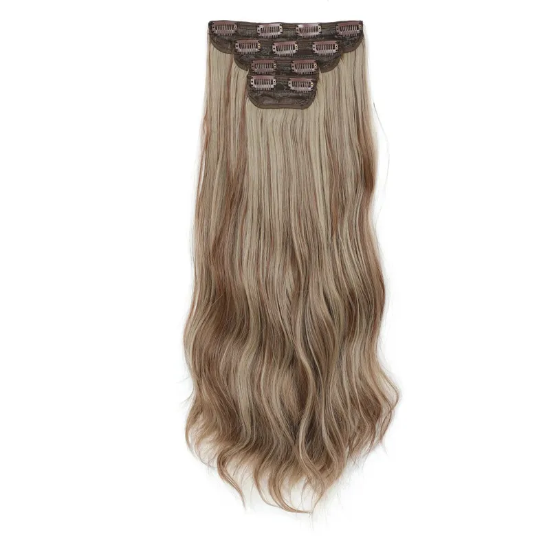 22Inches Clips IN Body Wave Bundles Ombre Brown 6# 220Grams Grey Bio Synthetic Wavy Piano Blond P27/613 4Pcs/Lot Hair Extension