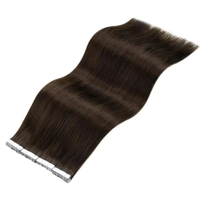 Tape In Hair Extensions Human Hair Dark Brown 50G 20Pcs Invisible Seamless Skin Weft Remy Human Hair Brown Tape Hair Extensions