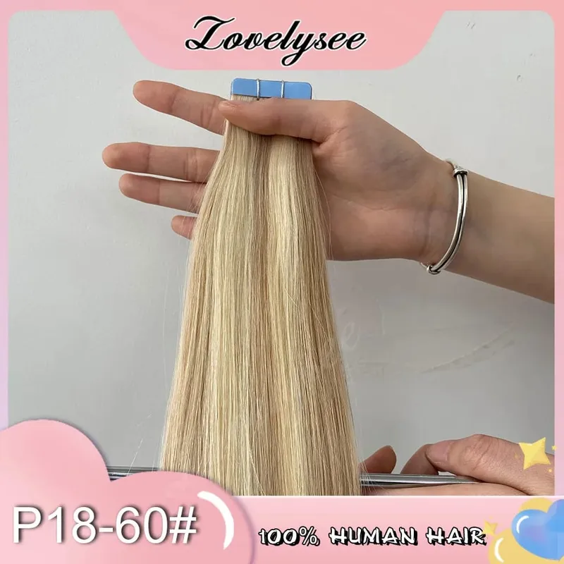 Balayage Tape In Hair Extensions Human Hair 100% Remy Hair Straight Seamless Invisible 20Pcs/40Pcs Tape Ins Human Hair Chick End