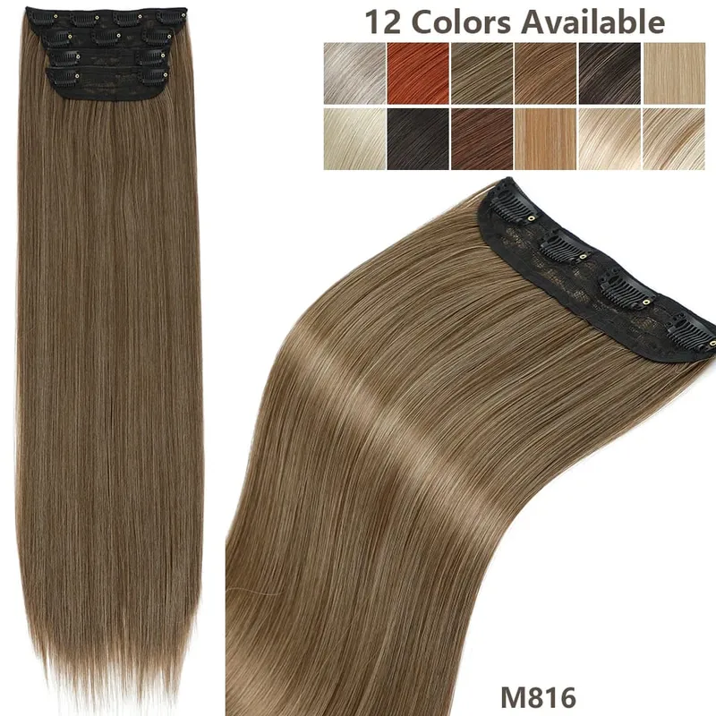 Magicae 24Inch 200G Straight Clip in Hair Extensions Blond 27/613 Ombre Brown 4Pcs/Pack Natural Bio Human-Like High Temperature