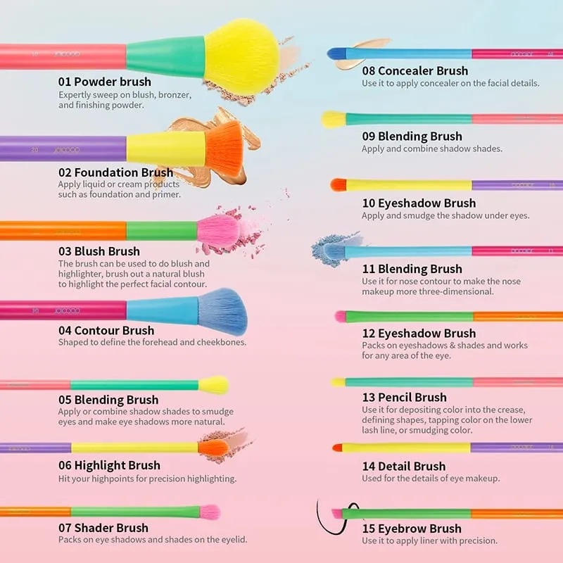 Docolor 15PCS Makeup Brushes Set Kabuki Foundation Powder Blush Eyeshadow Face Blending Concealer Makeup Brushes Beauty Tool