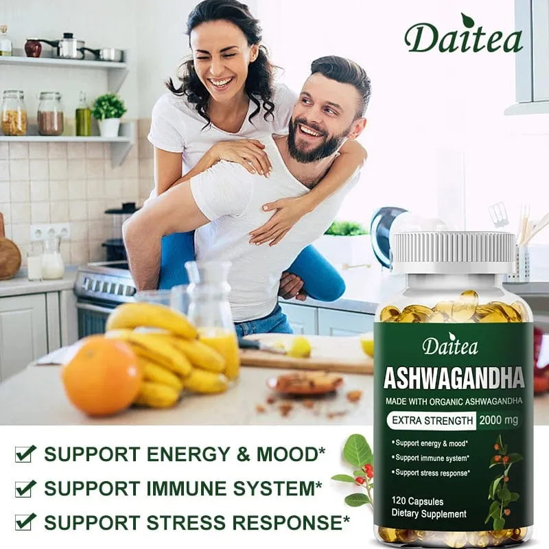 Daitea Organic Ashwagandha Extract Capsules 2000mg for Mood Sleep Energy Support - Antioxidant Supplement