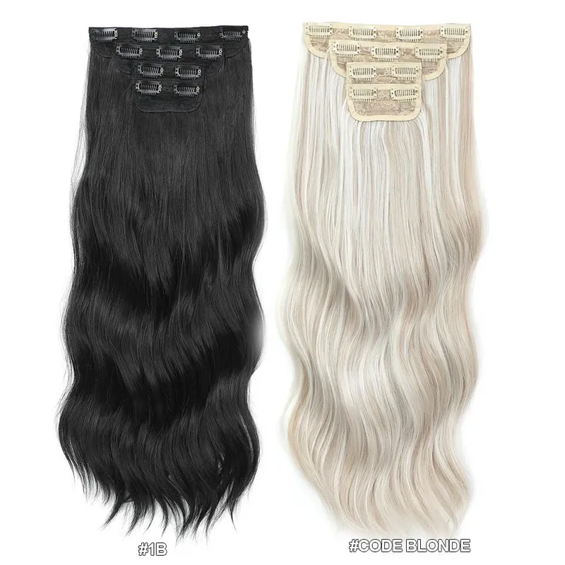 22Inches Clips IN Body Wave Bundles Ombre Brown 6# 220Grams Grey Bio Synthetic Wavy Piano Blond P27/613 4Pcs/Lot Hair Extension