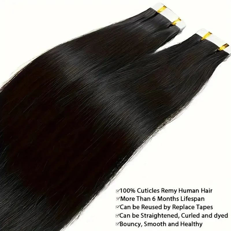 Tape in Hair Extensions Natural Black Straight 100% Remy Human Hair 20pcs 50g/pack Straight Seamless Skin Weft Tape in Extension