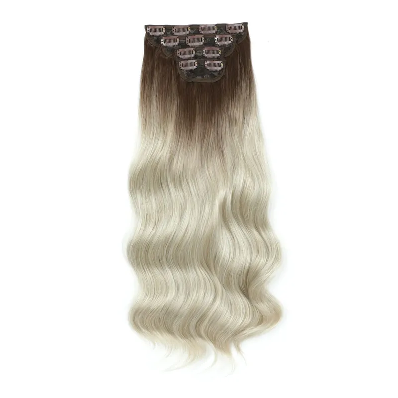 22Inch 220Gram 4Pcs Clips In Blond 613# Body Wave Bundles Ombre Light Brown 6# High Temperature Bio Synthetic Hair Extensions