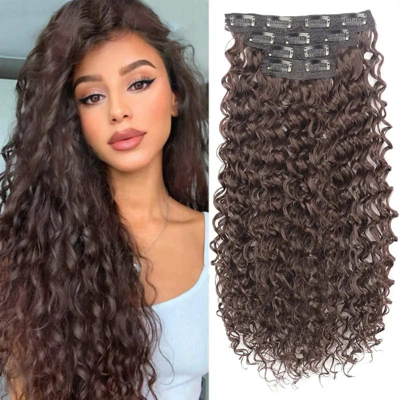 Synthetic Kinky Curly Clip On Hair Extensions Fluffy Messy Heat Resistant Fiber Black Blonde Hair Extensions For Women — image 4
