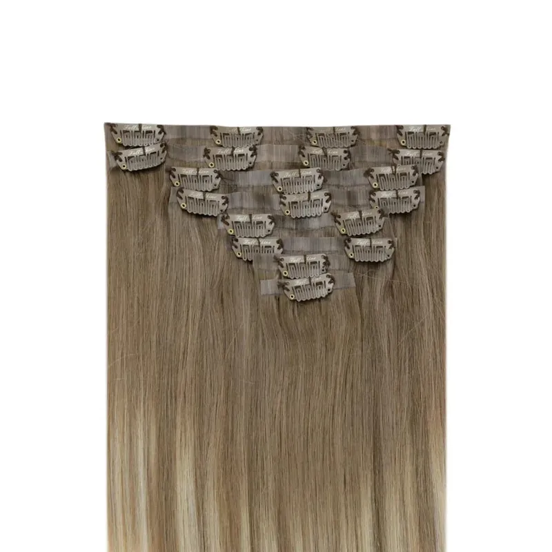 Clip invisibile senza cuciture nelle estensioni dei capelli umani Full Shine 8 pezzi 120 g Colore biondo Remy Balayage — image 5