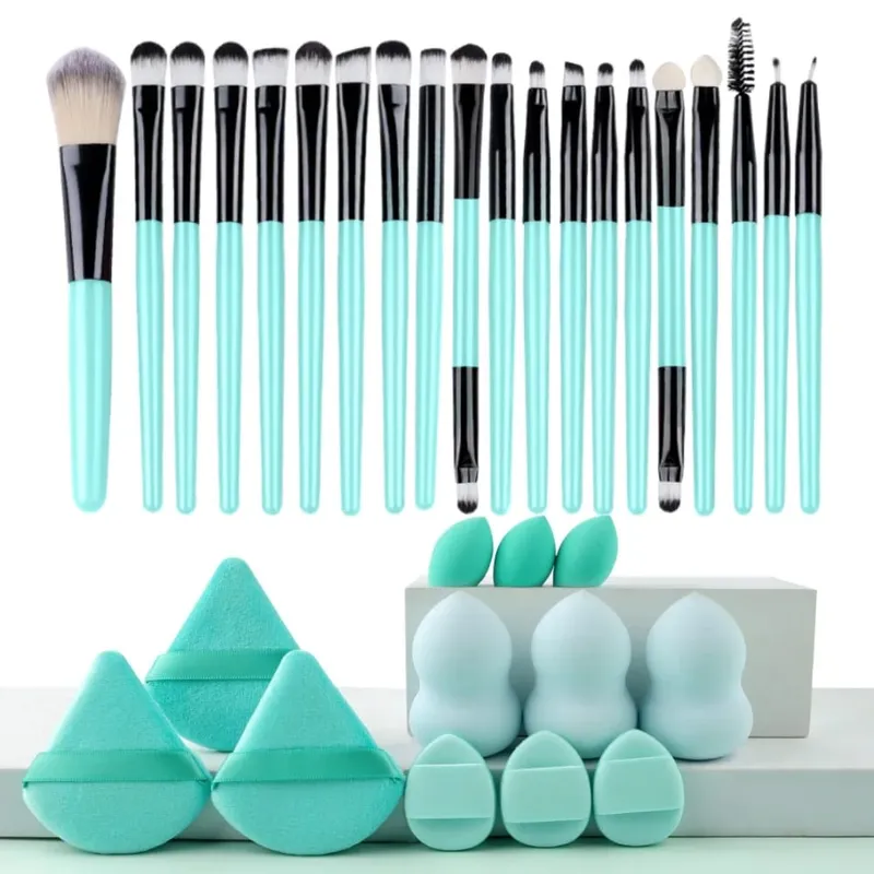 12/32pcs Makeup Brush and Sponge Set Professional Makeup Brush Set Beauty Blender Triangle Powder Puff Clean Powder Puff — image 9