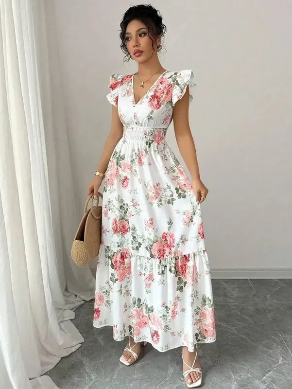 2026 Women's Romantic Floral Print Dress Minimalist Fashion Summer Appropriate Casual Elegant Skirt for Women