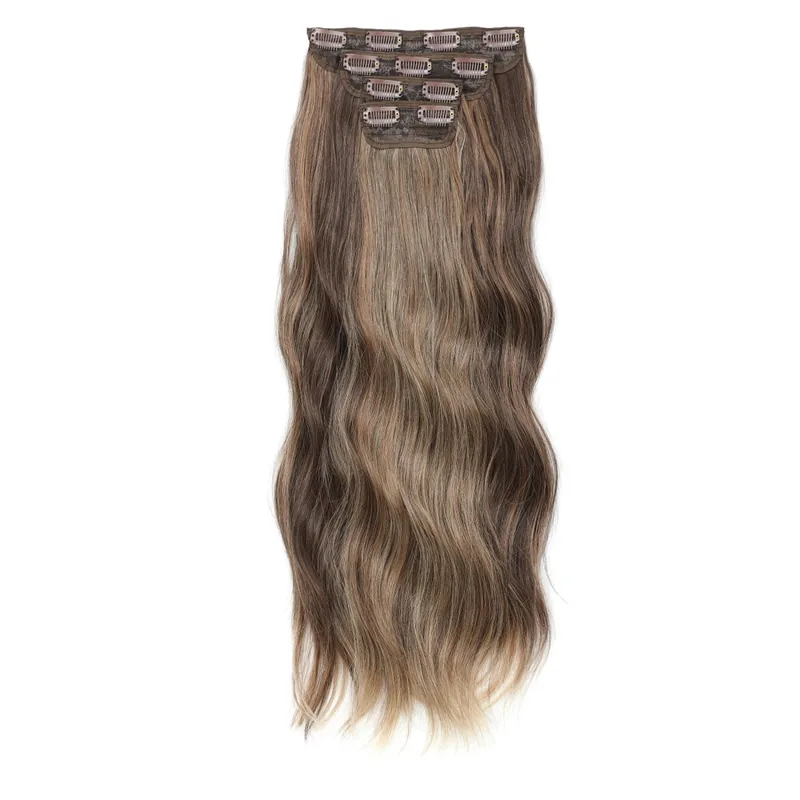 22Inch 220Gram 4Pcs Clips In Blond 613# Body Wave Bundles Ombre Light Brown 6# High Temperature Bio Synthetic Hair Extensions