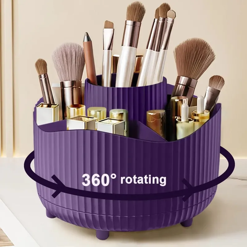 360° Rotating Makeup Organizer Makeup Holder Cosmetic Storage with 5 Compartments Multi-Functional Holder for Brushes Pen — image 18