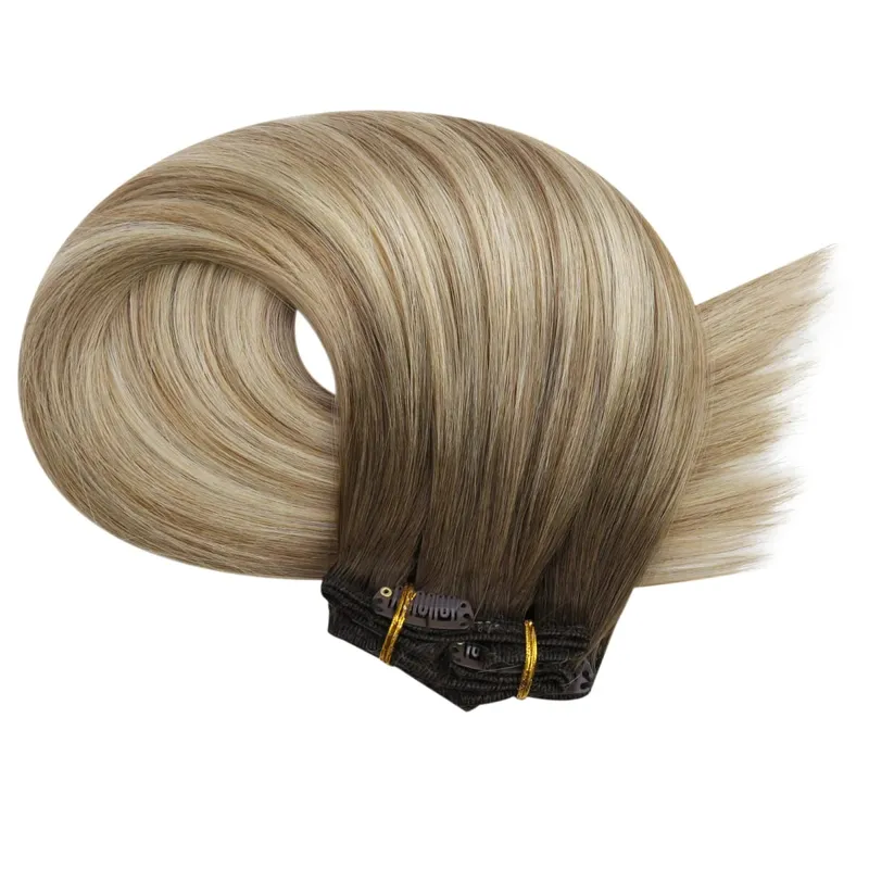 Moresoo Clip in Human Hair Extensions 10-24 inch Machine Remy Human Hair Brazilian Doule Weft Invisible Set Straight 5/7Pcs 100G