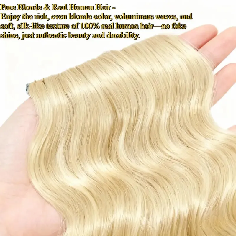Blonde Tape in Hair Extensions Human Hair Platinum #613 Straight Seamless Skin Weft Tape in Real Human Hair Extensions 50G