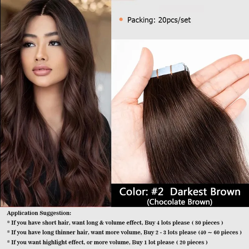 20PCS 12-22inches 30g/pack Tape in Hair Extensions Human Hair Seamless Tape Hair Extensions Skin Weft PU Tape On Hair