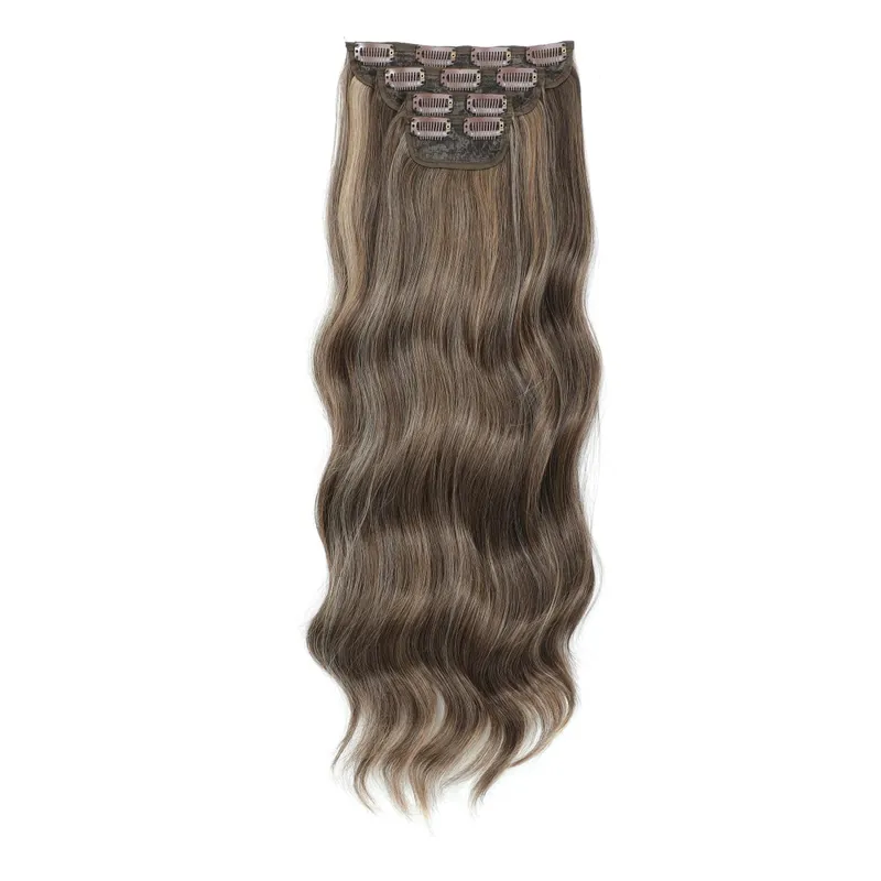 22Inches Clips IN Body Wave Bundles Ombre Brown 6# 220Grams Grey Bio Synthetic Wavy Piano Blond P27/613 4Pcs/Lot Hair Extension